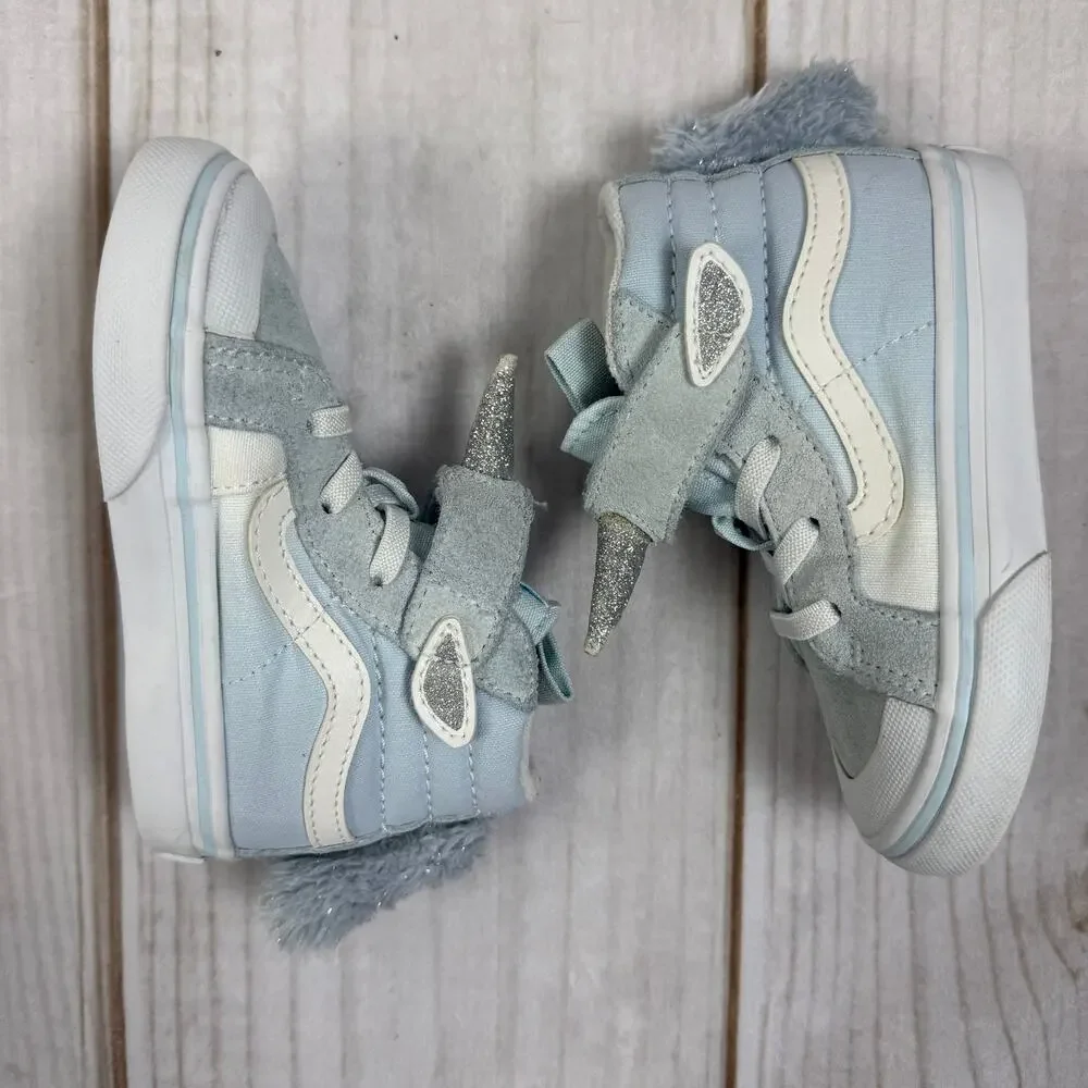 Vans Sk8-Hi Unicorn High Top‎ Sneakers Baby Blue Glitter Horn Toddler Shoes 7C